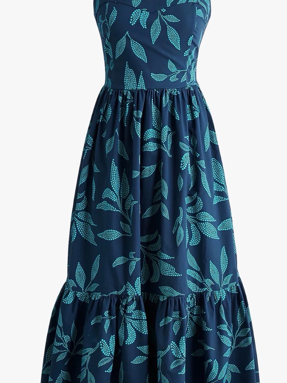J. Crew Navy and Aqua Leaf-Print Tiered Girls' Dress